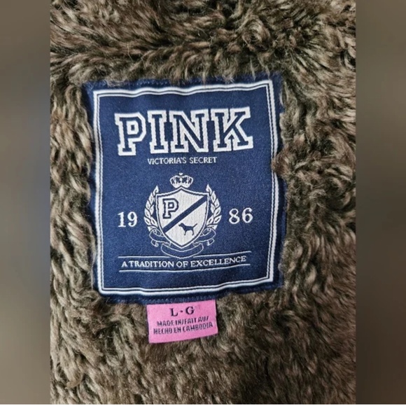 💕 Victorias Secret PINK Vintage Faux Fur-Lined Zip-Up Hoodie Black Large - Picture 4 of 4